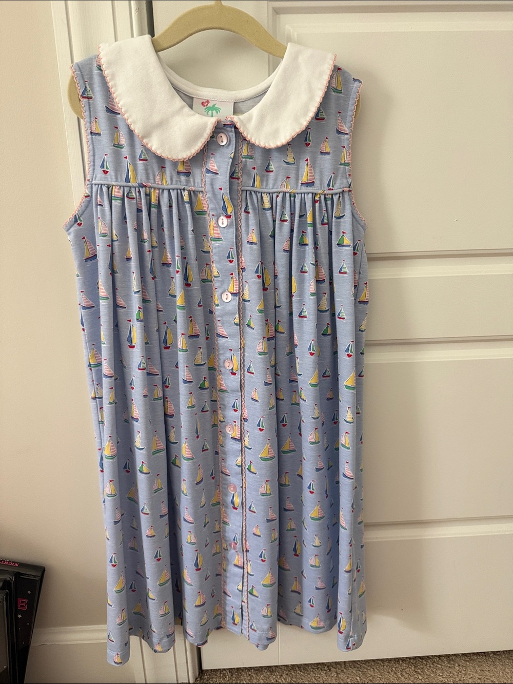 Light Blue Sailboat Dress with White Peter Pan Collar